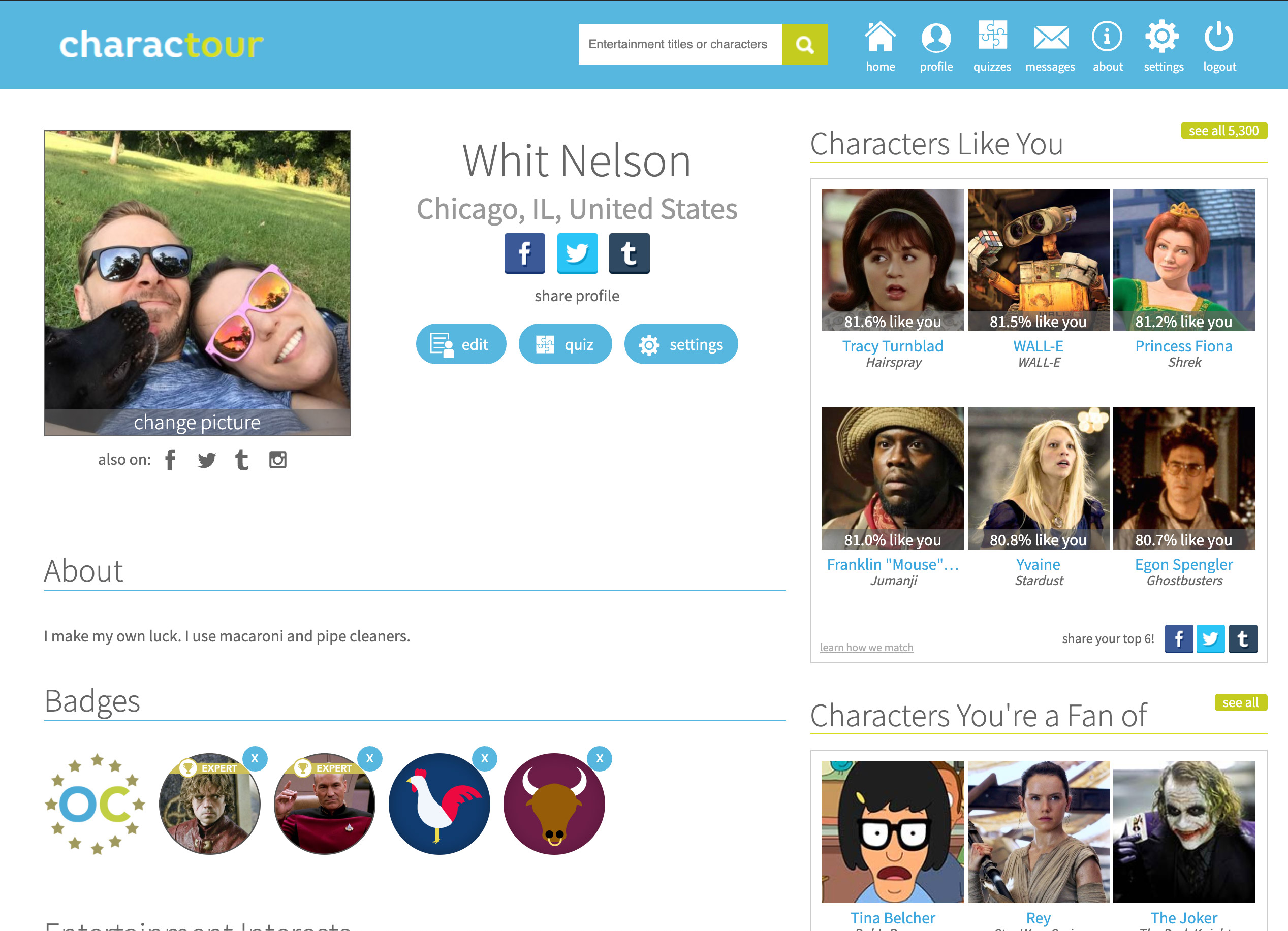 CharacTour Profile Page